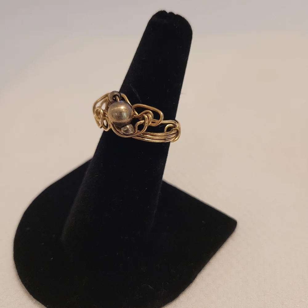 Set Of 3 Delicate Wrapped Wire Rings With Faux Pearl & Stone, Mixed Sizes 6-9
